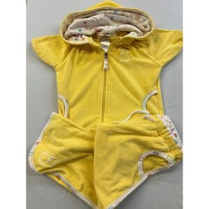 Bonjour Girls Yellow Velour Tracksuit Set Hoodie and Pants Size S 7/8